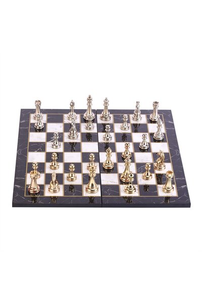 Gift Home Metal Klasik Satranç Takımı Parlak  ve Katlanır Mermer Desenli MDF ...