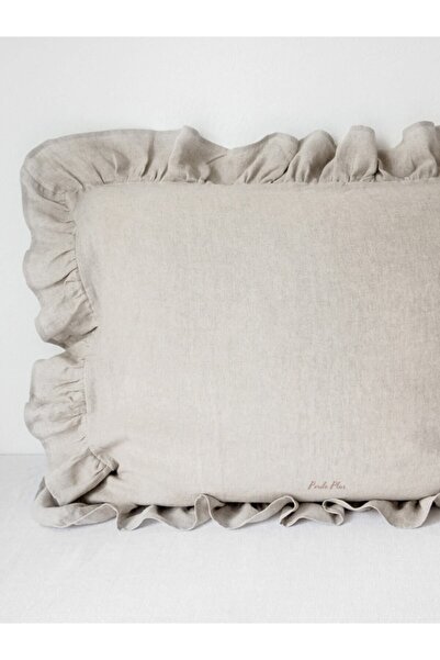 Perdeplus Наволочка з льону з воланами, натуральна, набір з 2 штук