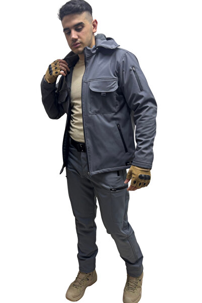 Polviton Ανδρικό παλτό Softshell ανθεκτικό στο νερό και τον άνεμο με φλις εσωτερικά, μπορεί να χρησιμοποιηθεί με κουκούλα και χωρίς κουκούλα