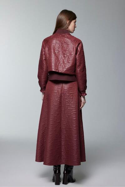 Zühre Zippered Jacket Skirt Burgundy Double Suit Tk-1654