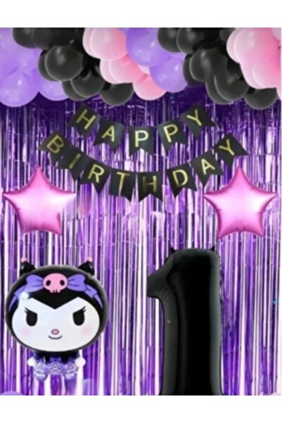 SİNDA Kuromi Doğum Günü Partisi Seti - Yaş Günü Konsepti - Metalize Mor arka ...