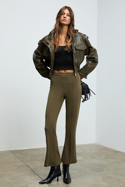 GRIMELANGE Kalyysia Women's High Waist Wide Leg Slim Fit Khaki Pants