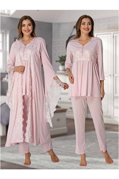 Lohusa Homewear طقم بيجامة نسائية بتصميم أميرة بأكمام وردية للحوامل مكون من 3...