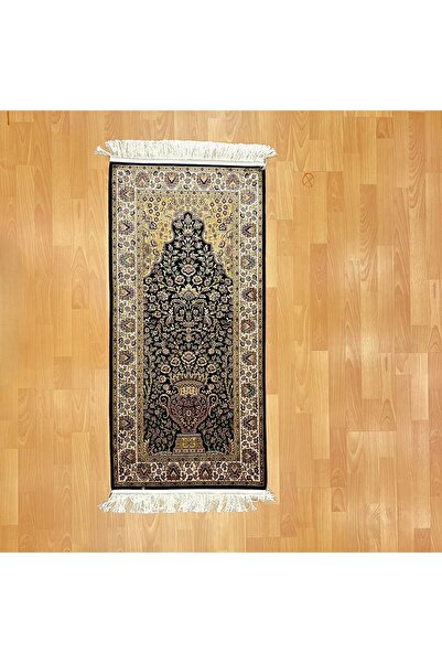 MEVLANA BAZAAR سجادة صلاة سوداء منقوشة مقاس 60 × 120