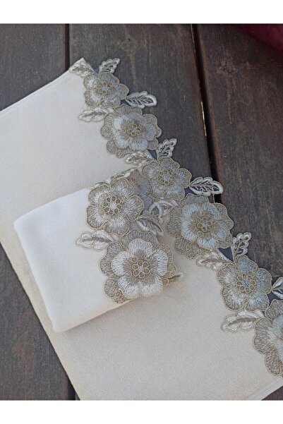 Çeyiz Bahçesi Gülşen 3D френска дантелена кадифена кърпа Cappicuno от 2 части