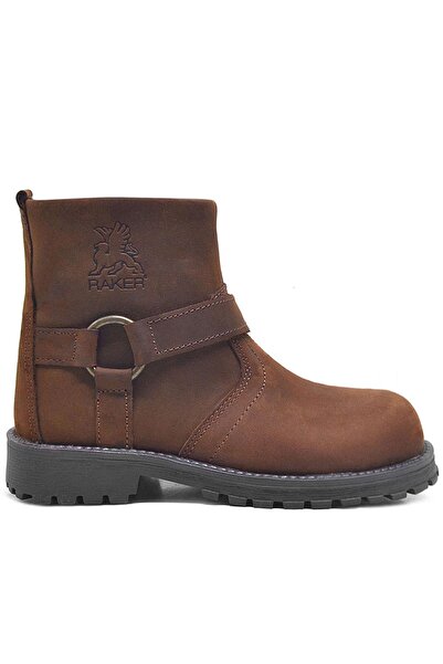 Rakerplus Детски ботуши Chiron от естествена кожа с цип в цвят канела