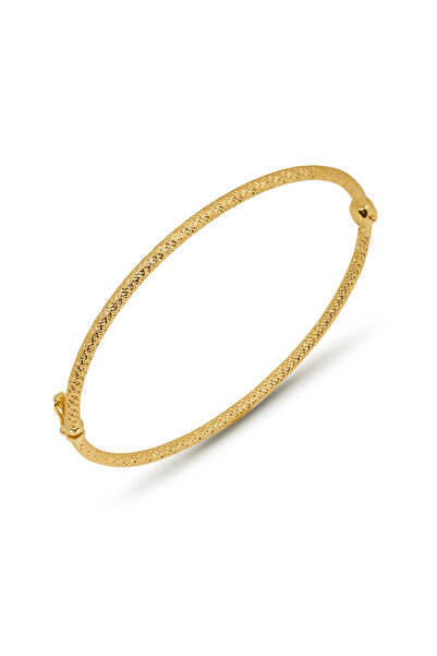 Altınkesesi 14 Ayar Altın Ince Lazerli Kelepçe Bilezik 2.5 mm