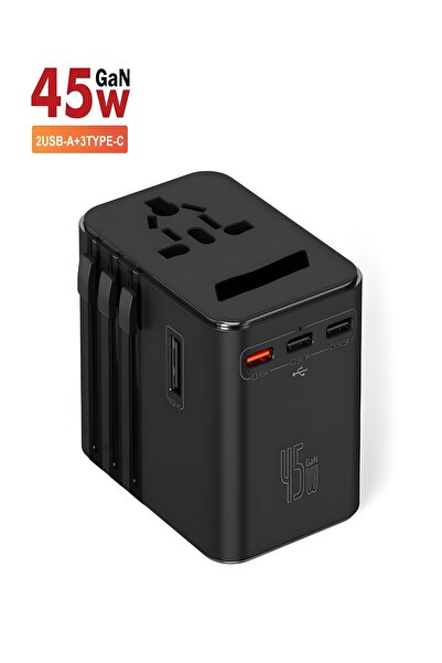 DEANB 200+ÜLKE 45W Global Seyahat Şarj Aleti - 2 Usb-A, 3 Type-C, 1 Ac Priz A...