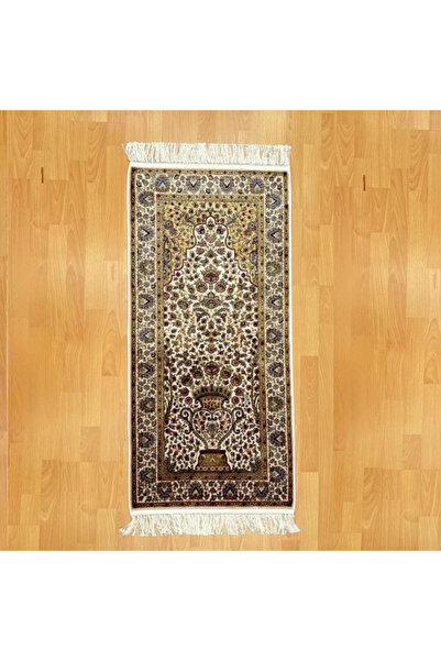 MEVLANA BAZAAR Patterned 60*120 Beige Silk Prayer Rug