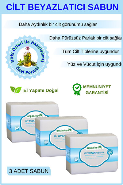 Organicsun Doğal Cilt Beyazlatıcı Sabun 140 Gr x 3 Adet Tüm Cilt Tipleri İçin...