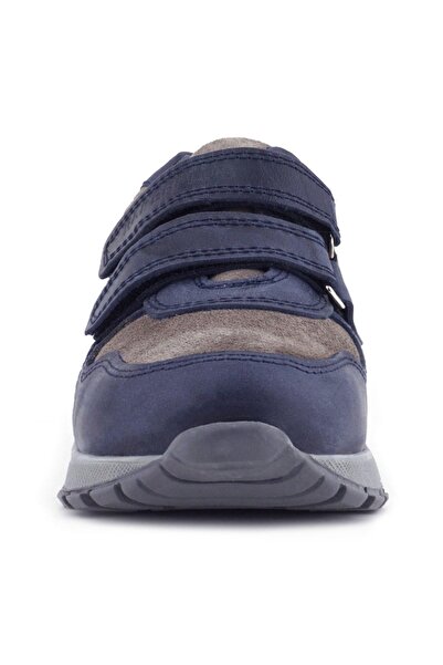 Rakerplus Genuine Leather Navy Blue Gray Velcro Children's Sneakers