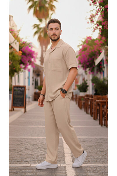 erba Men's Double Set Linen Shirt Trousers