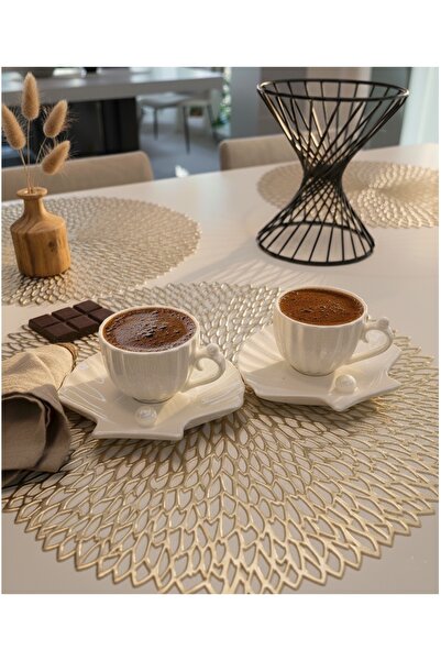 Emsan İstiridye 6 Kişilik Kahve Fincan Takımı Beyaz 90ml