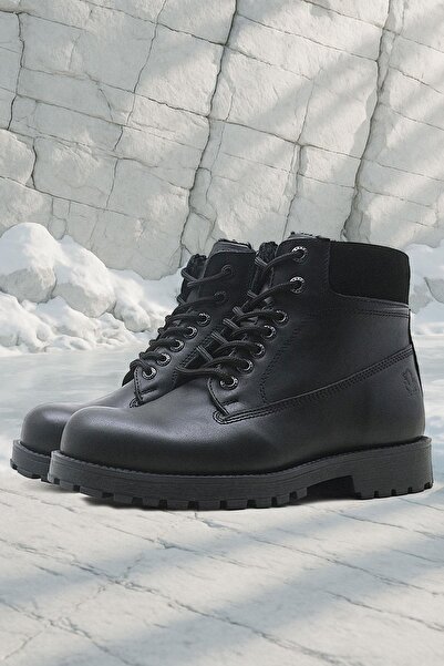 Rakerplus Справжня шкіра Чорні з блискавкою Зимові дитячі черевики