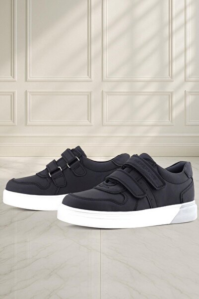 Rakerplus Genuine Leather Velcro Black and White Sole Boys' Sports Shoes