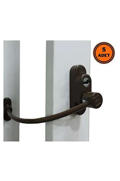 EYM 5 Adet Penkid Çelik Halatlı Kablolu Pvc Pencere Çocuk Emniyet Kilidi Koyu Kahverengi