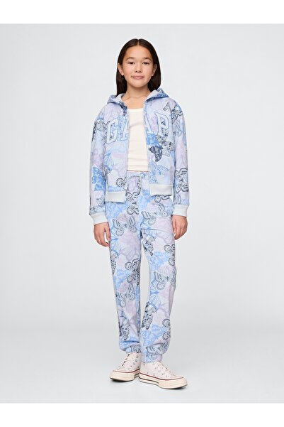GAP Kız Çocuk Mavi Gap Logo Fransız Havlu Kumaş Jogger Eşofman Altı