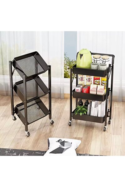 ABAREEK 3-Tier Folding Metal Tool Cart, Multi-Tooth Adaptation white 46X30X76cm