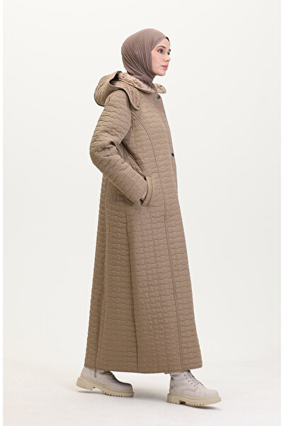 sefamerve Büyük Beden Kapüşonlu Kapitone Mont 6134-03 Vizon