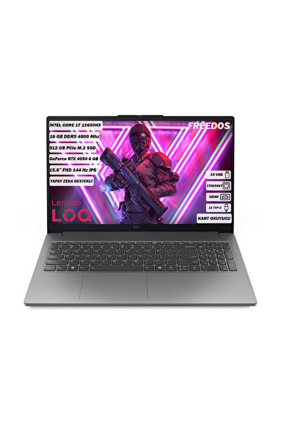 LENOVO LOQ 15IAX9E i7-12650HX 16 GB 512 GB RTX4050-6 GB 15.6" IPS 144 Hz FreeDOS Gaming Notebook 83LK002VTR