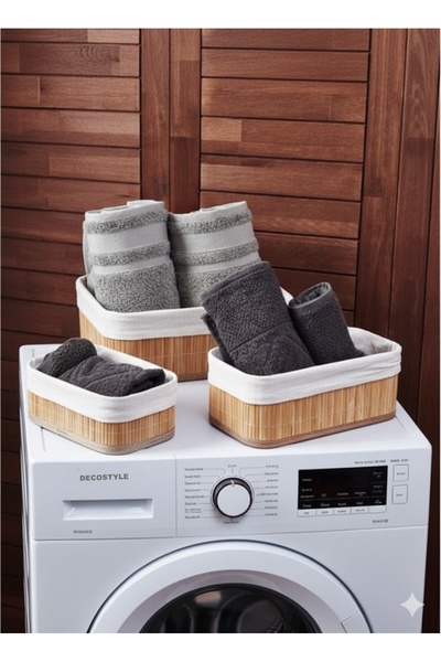 DECOSTYLE Çok Amaçlı Bambu 3'lü Sepet Seti Bej - Dekoratif Organizer ve Saklama Kutusu