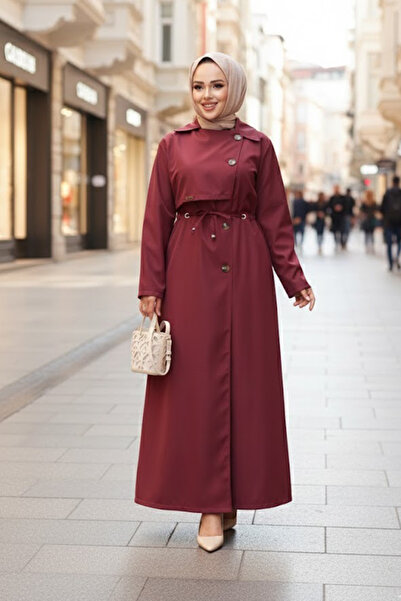 N.S NEVA STYLE Κουμπωτή μπορντό Hijab Trench 684BR