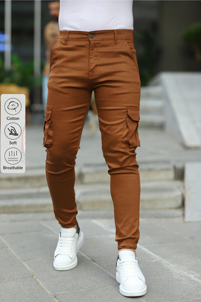 Serseri Erkek Paça Lastikli Taba Kargo Cepli Pantolon
