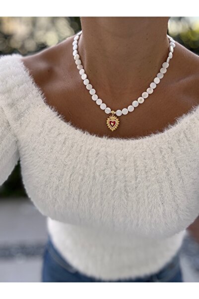 HERCY قلادة على شكل قلب من الحجر الطبيعي على شكل تاج الملكة |   قلادة على شكل...