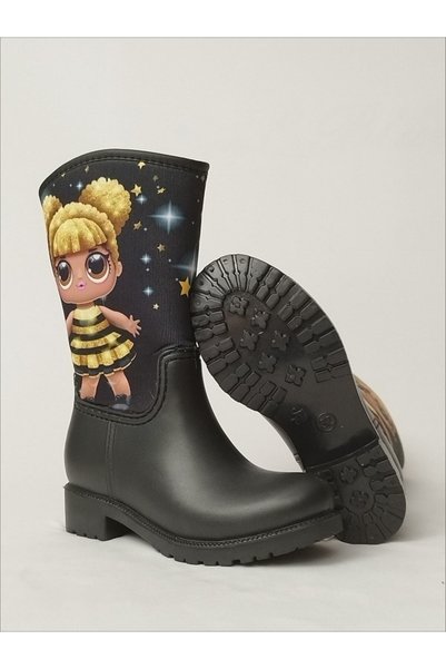 Sea&Blue Lol Doll Printed Single Black Waterproof Girl's Rain Boots