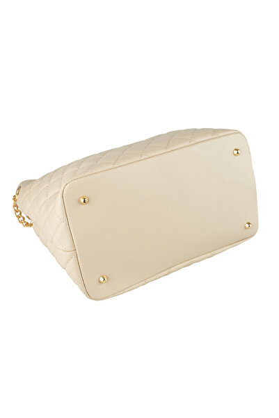 AZZURA Geantă Katrine, piele 100% naturală crem cu aspect matlasat