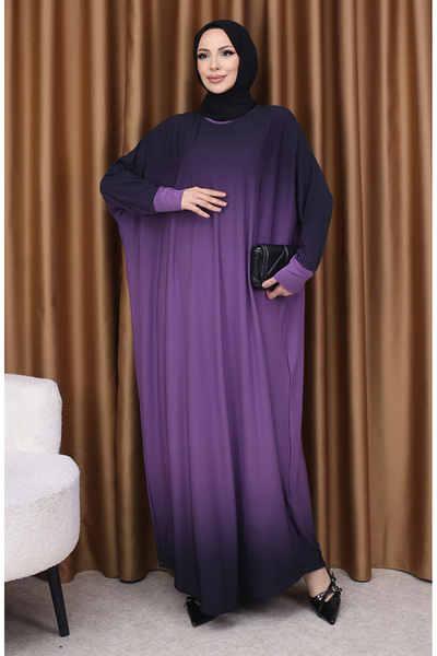 sefamerve 1908-08 Φόρεμα με μανίκια από ροζ στεγνό ύφασμα Sandy Yarisa