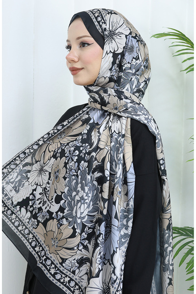 sefamerve شال بنمط زهور الشانزليزيه 70319-13 مينك أسود