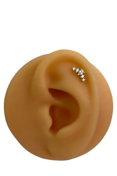 Siminkari 925 Ayar Gümüş Zirkon Damla Taşlı Süzme Helix Kıkırdak Piercing Mikron Altın Kaplama