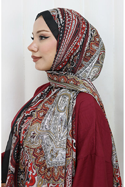 sefamerve Etnik Desen Janjan Şal 70304-05 Siyah Bordo