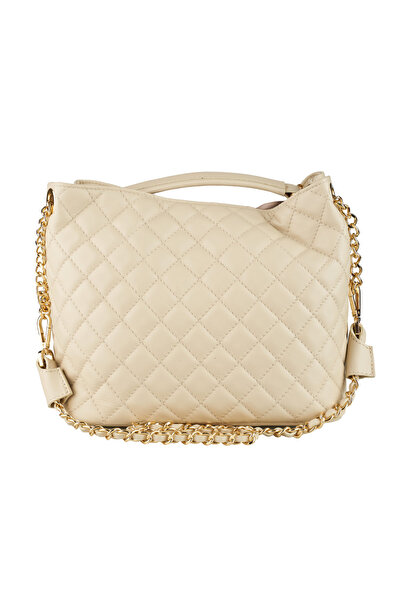 AZZURA Geantă Katrine, piele 100% naturală crem cu aspect matlasat