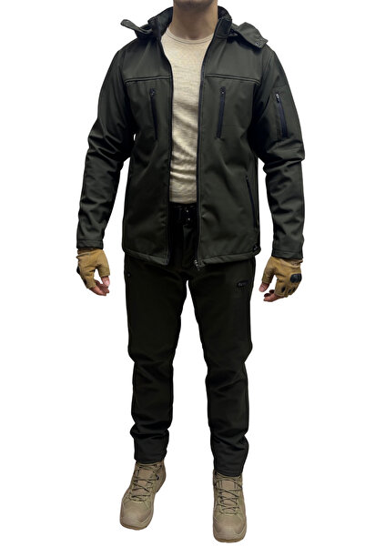 Polviton Ανδρικό παλτό Softshell ανθεκτικό στο νερό και τον άνεμο με φλις εσωτερικά, μπορεί να χρησιμοποιηθεί με κουκούλα και χωρίς κουκούλα