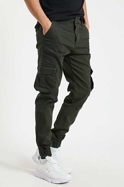 Serseri Men's Bellows Khaki Color Jogger Trousers with Elastic Legs