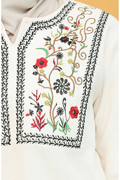 sefamerve Κρεμ χρώματος κεντημένη υφασμάτινη μπλούζα Şile - 0011-07
