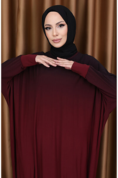 sefamerve Yarasa Kol Sandy Elbise 1908-10 Bordo