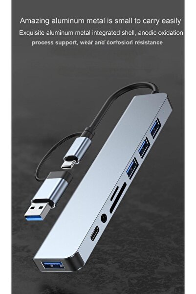 exmy قاعدة توسيع USB-C 8 في 1 - USB 3.0 بسرعة 5 جيجابت في الثانية، وPD 100 واط، وHDMI بدقة 4K، وSD/TF