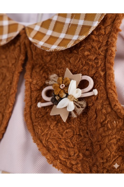 Bombili Brown Plaid Vest Set Piece Clothes Set (9Months-1-1.5-2 Years Old)