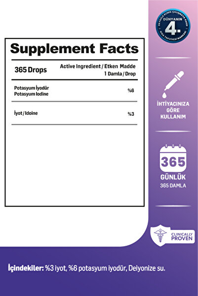 Kiperin Lugol İyot | %3 İyot & %6 Potasyum İyodür | Kaliteli İçerik | Pureness For Health İlkesi | 365 Damla