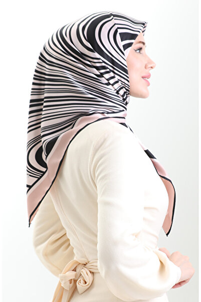 sefamerve Ψηφιακό κασκόλ από ρεγιόν 70301-04 Μαύρη πούδρα