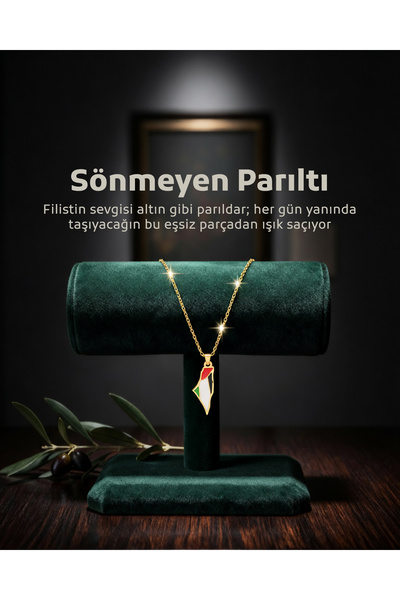 Zaytoon Çelik Kolye Filistin Haritası Bayrak Sarı Zincirli 44 cm Unisex 44 cm
