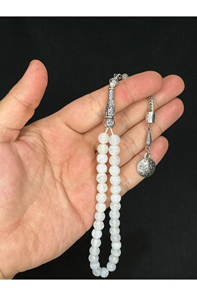 Anemore Collection مسبحة طبيعية منقوشة بالعقيق الأبيض T-551