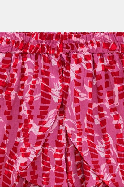 Saade Mor Kadın Beli Lastikli Önü Parçalı Dokuma Şort - Viskon