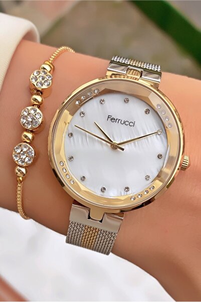 Ferrucci Marka Altın Renk Çelik Kordon 2 Yıl Garantili Kadın Kol Saati - Bile...
