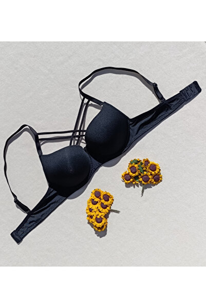 siyalife Micro sutien negru cu șnur încrucișat, căptușit cu push-up