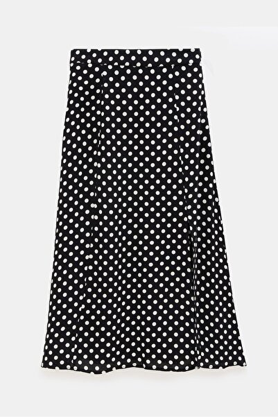 Saade Fusta midi din țesătură din viscoză cu detaliu cu fante în puncte negre