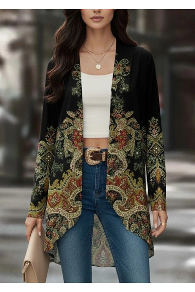 ARONA MDB Kadın Uzun Kollu önü Açık Desenli şardonlu Dalgıç Ceket